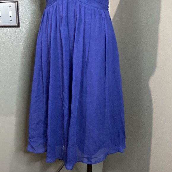 Express Dark blue Silk Chiffon Sleeveless Vneck Dress - Picture 3 of 11